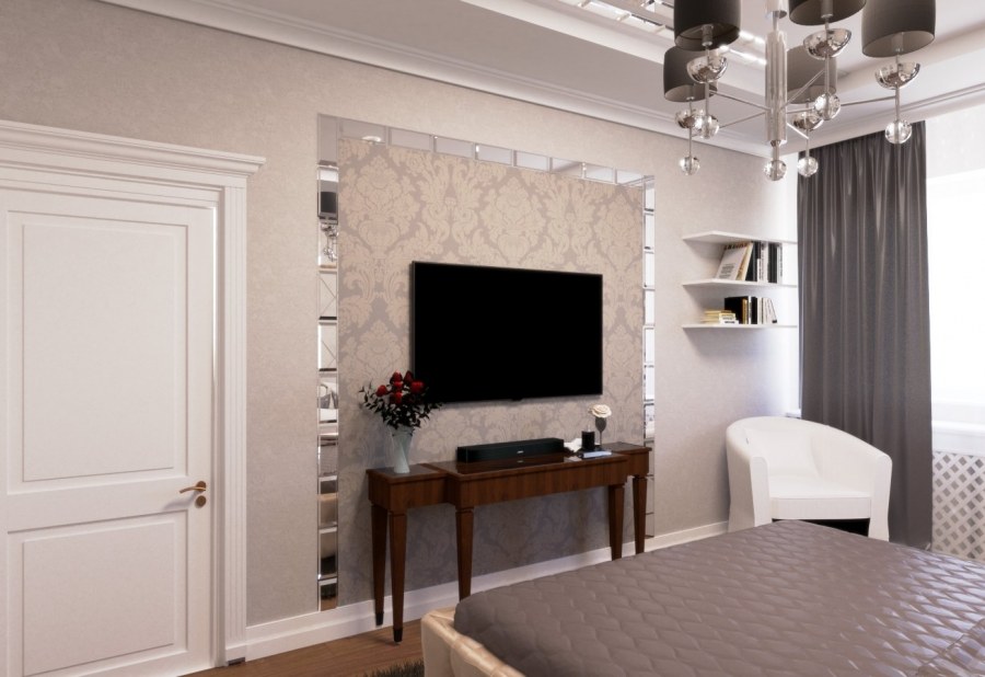 Молдинги на стене с телевизором