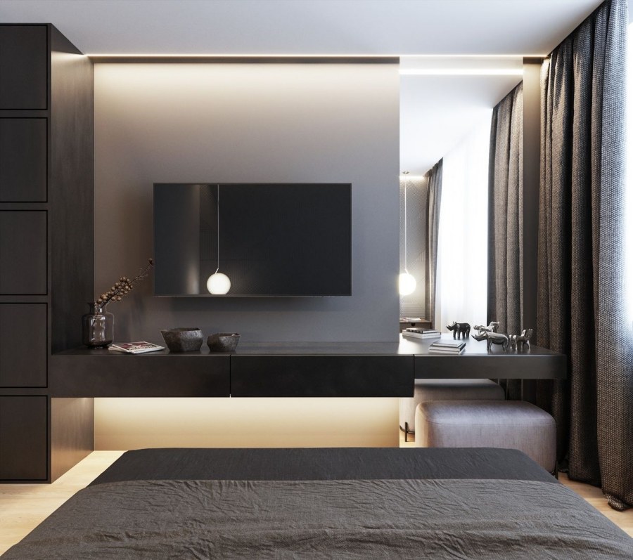 Спальня в современном стиле с телевизором