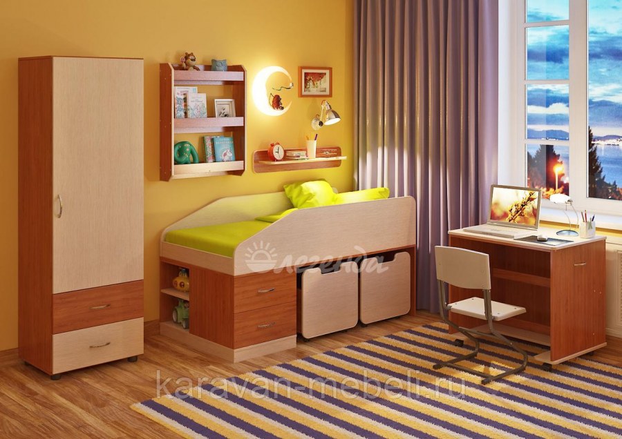 Детская стенка с выдвижной кроватью