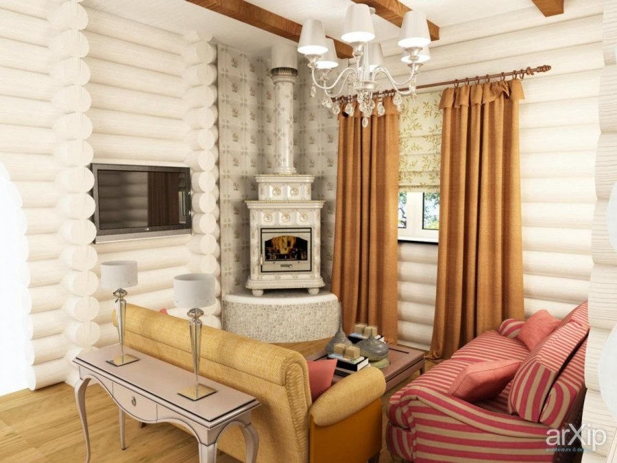 Блок Хаус в интерьере гостиной