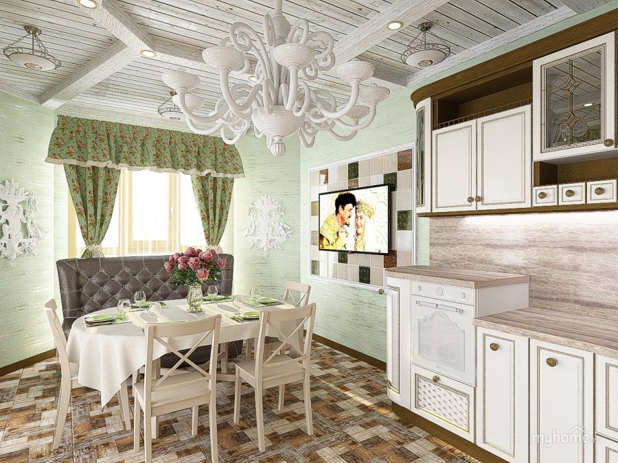 Кухня в бревенчатом доме в стиле Прованс