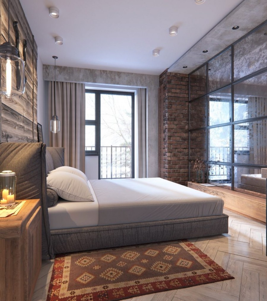 Интерьер спальни в стиле лофт