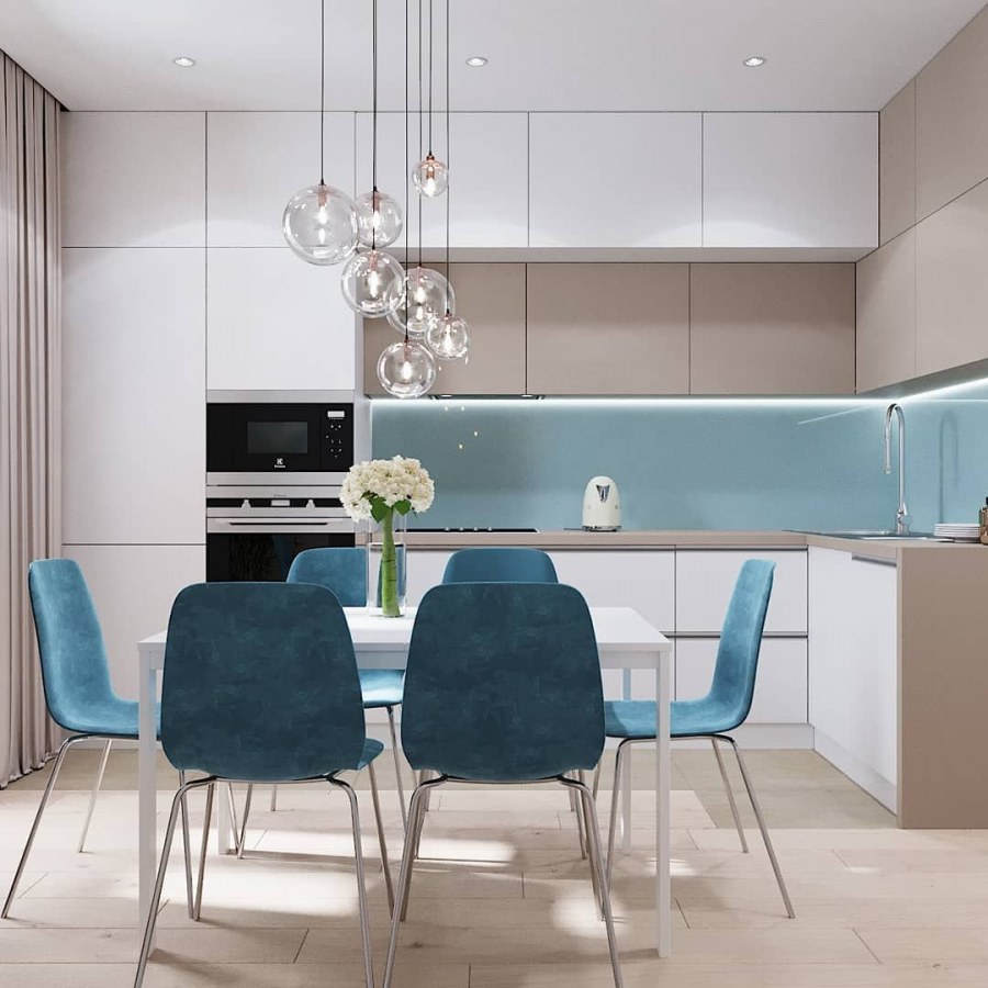 Кухня в серо-голубых тонах