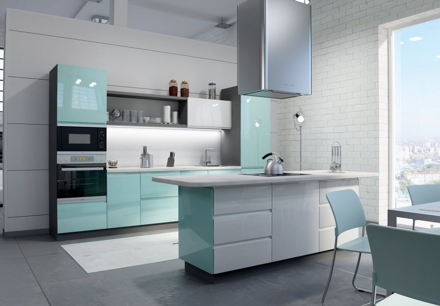 Бирюза в интерьере кухни