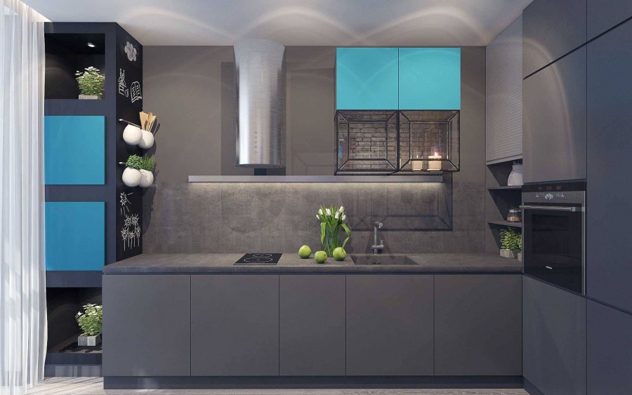 Бело бирюзовая кухня