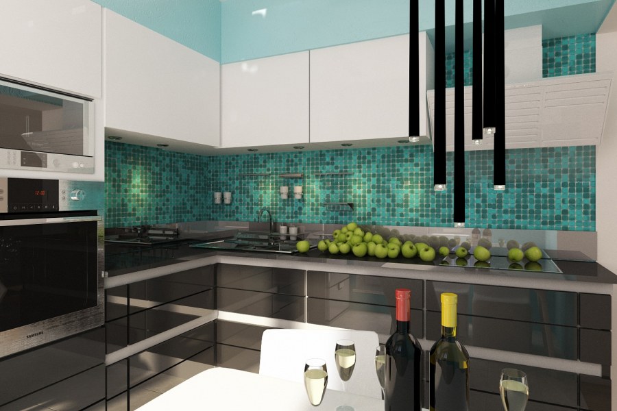 Кухня в серо голубом цвете