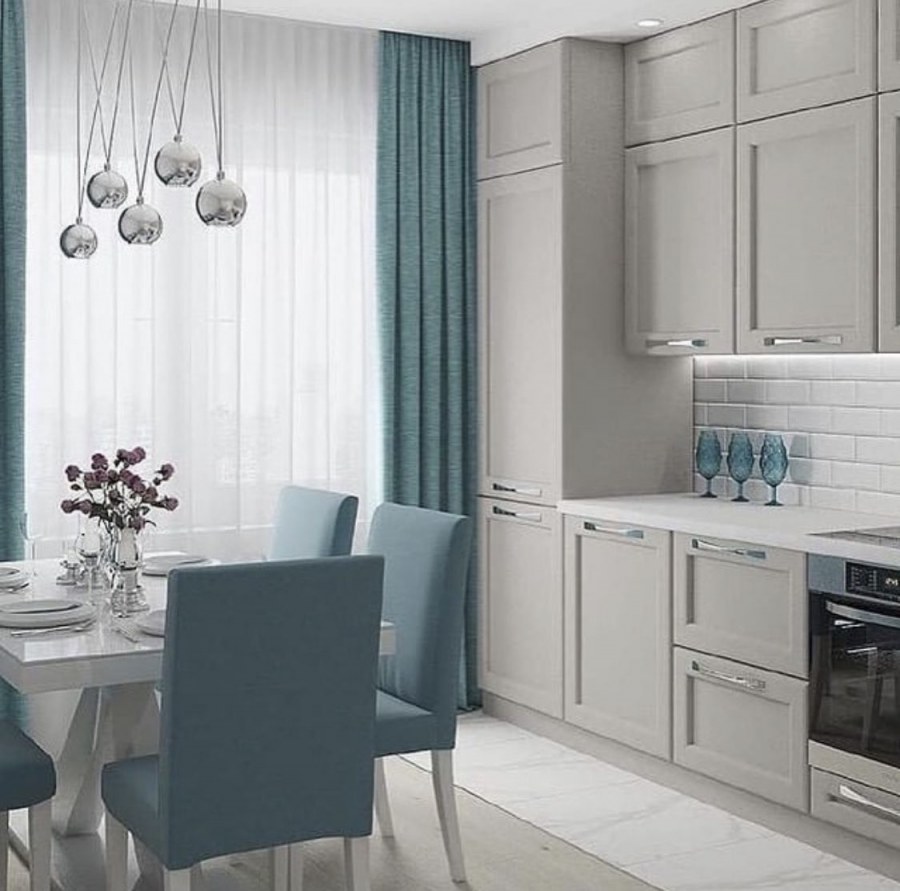Кухня графит с голубым