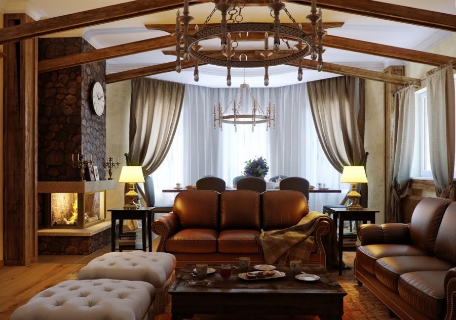Потолок в стиле Кантри в гостиной