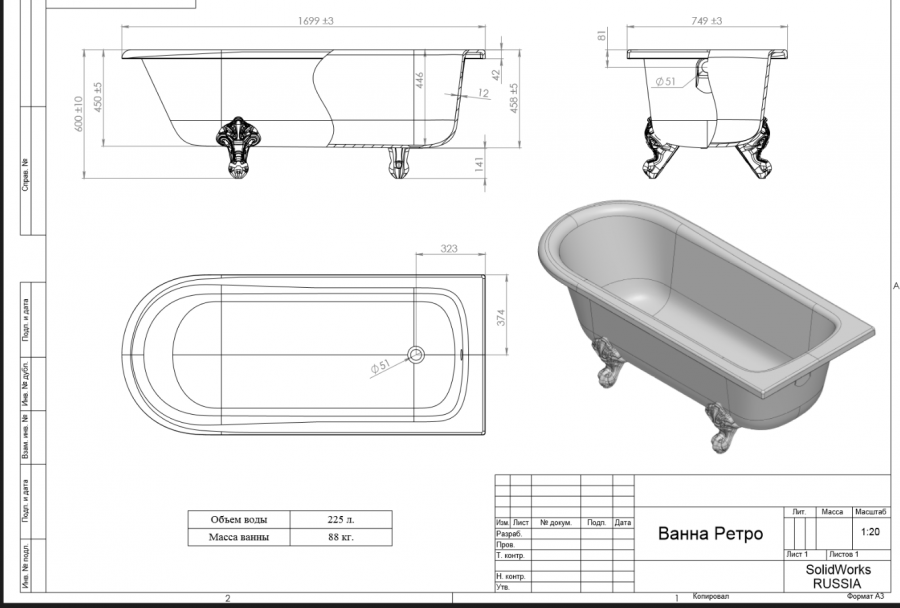 Ванна Astra-form ретро 170x75