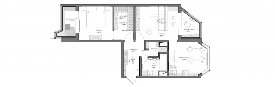 П44т двушка распашонка планировка