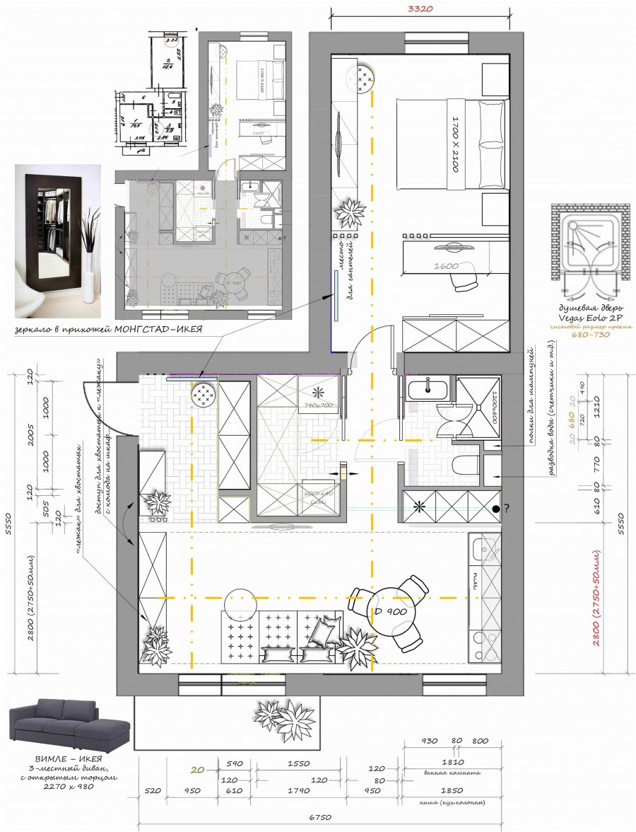 Перепланировка квартиры распашонки 60 кв.м