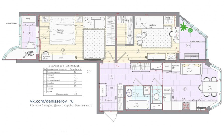Планировка двухкомнатной квартиры п44т