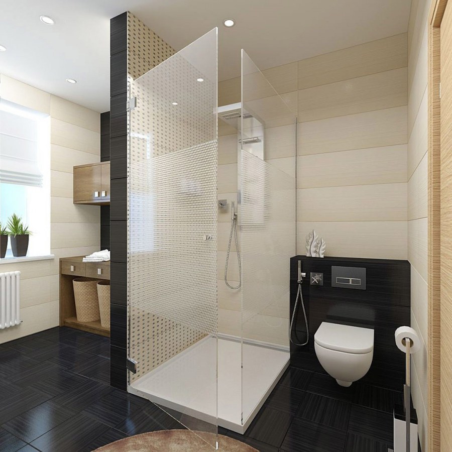 Ванная с душевой кабиной и стиралкой