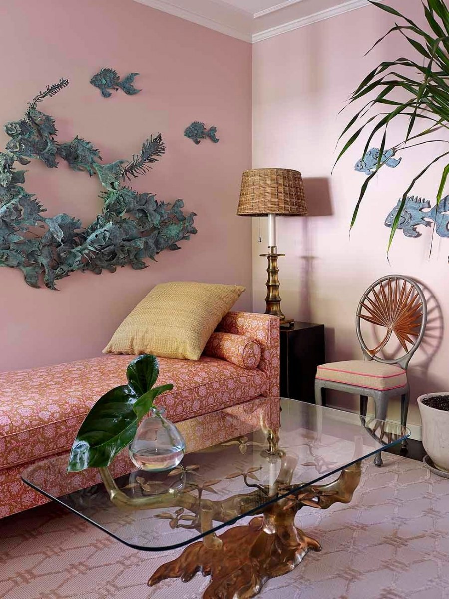 Интерьер в зеленовато розовых тонах