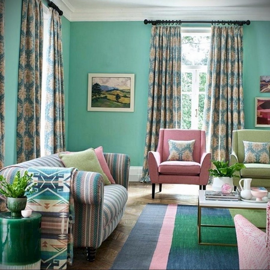 Картина зеленый розовый интерьер