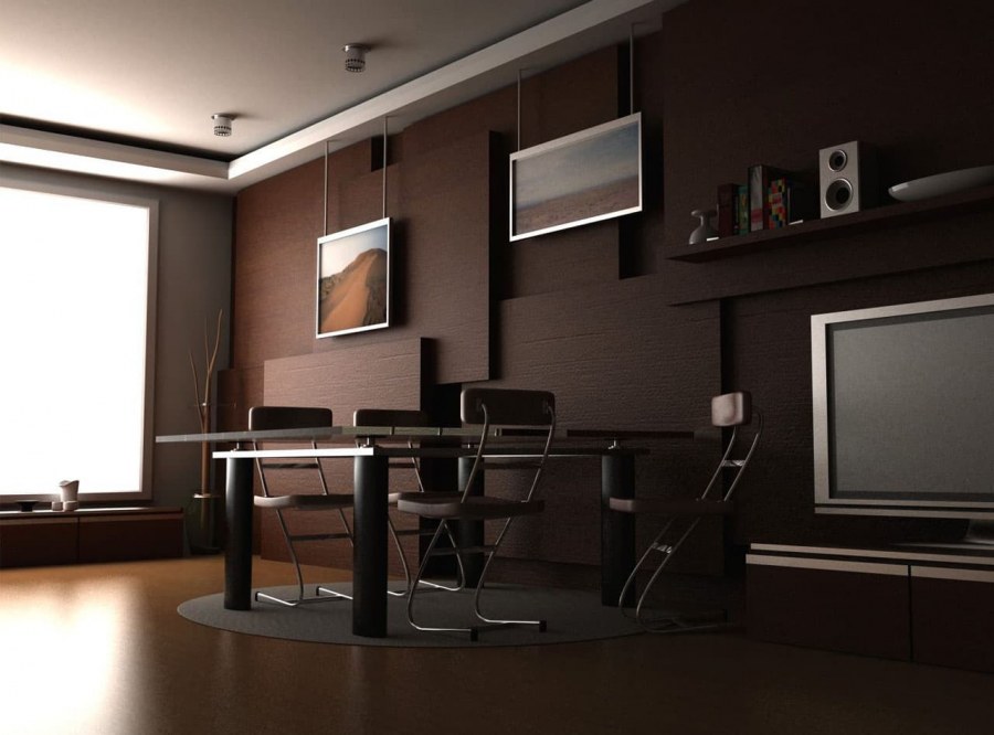 Шоколадные стены в интерьере