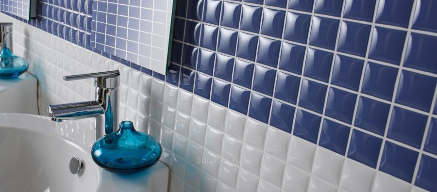 Белая плитка с голубой затиркой