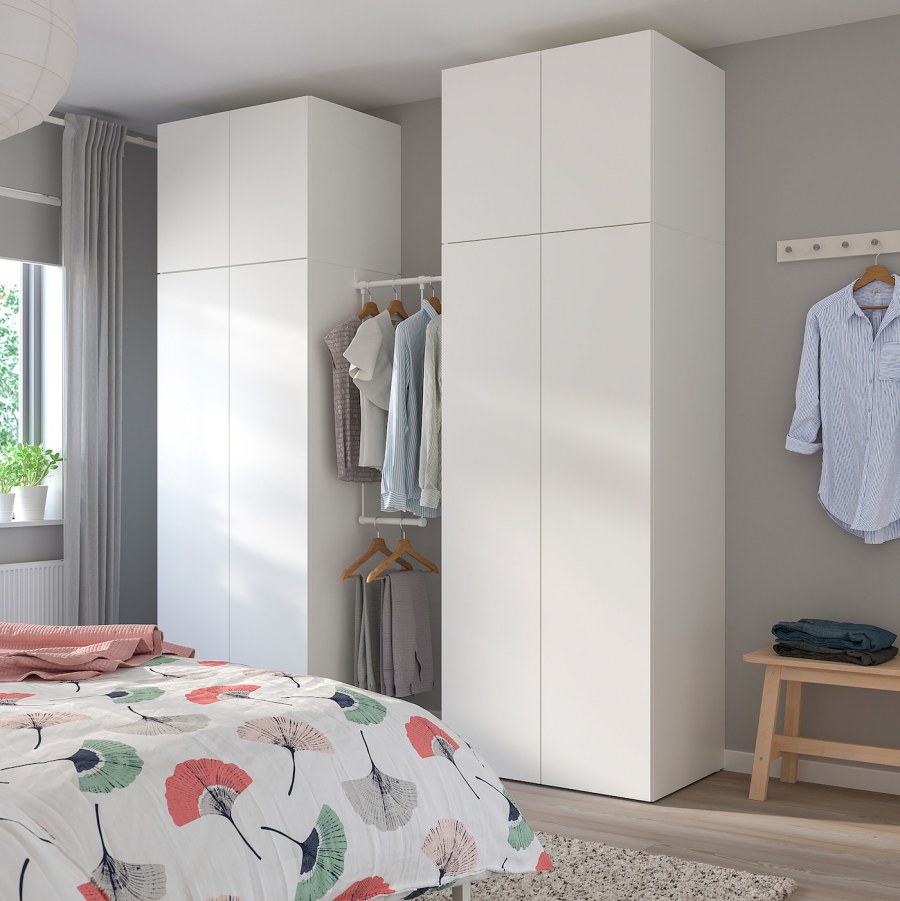 ОПХУС гардероб, белый/ФОННЕС белый195-220x57x241 см