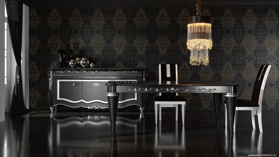 Интерьер черный с золотом