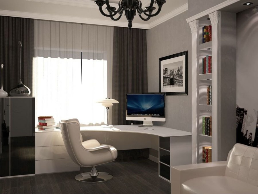 Компьютерный стол в интерьере гостиной