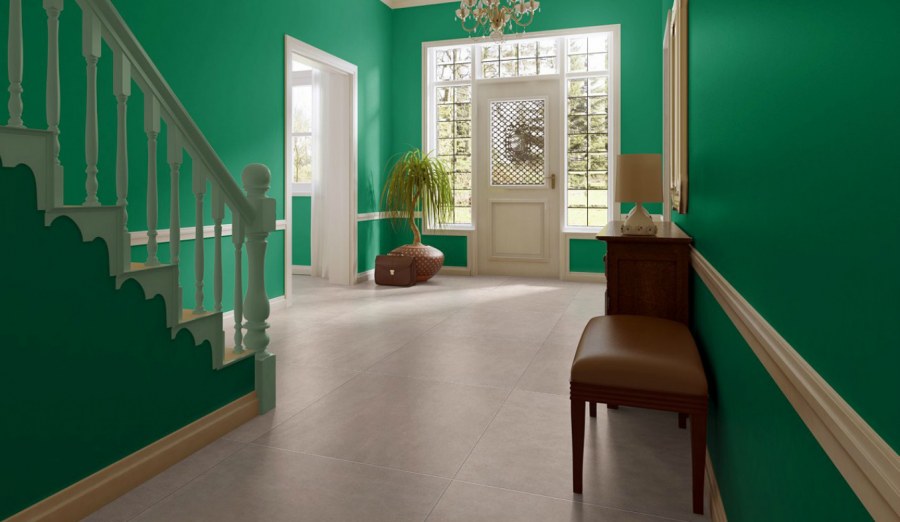 Белый плинтус и зеленые стены