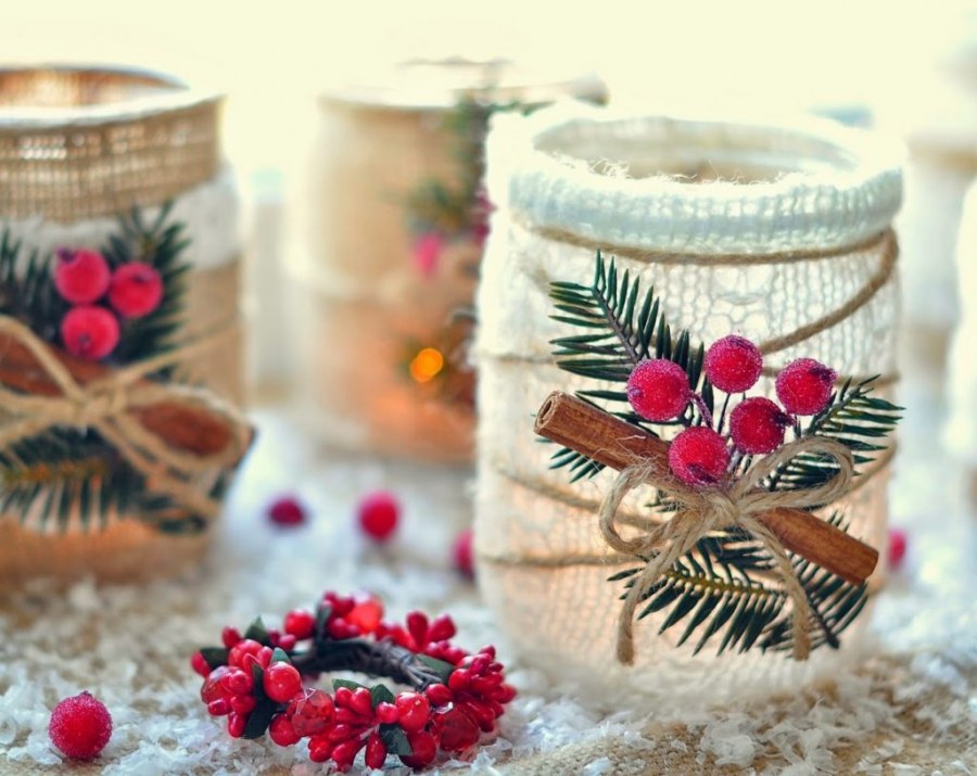 Новогодний декор баночек