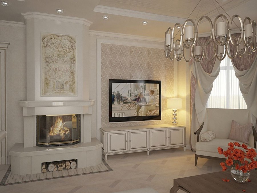 Гостиная в неоклассическом стиле с камином