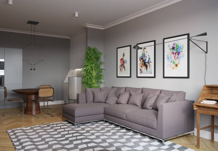 Диван серого цвета в интерьере