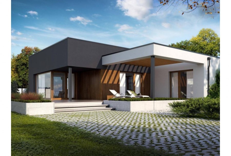 Двухэтажный дом с плоской крышей