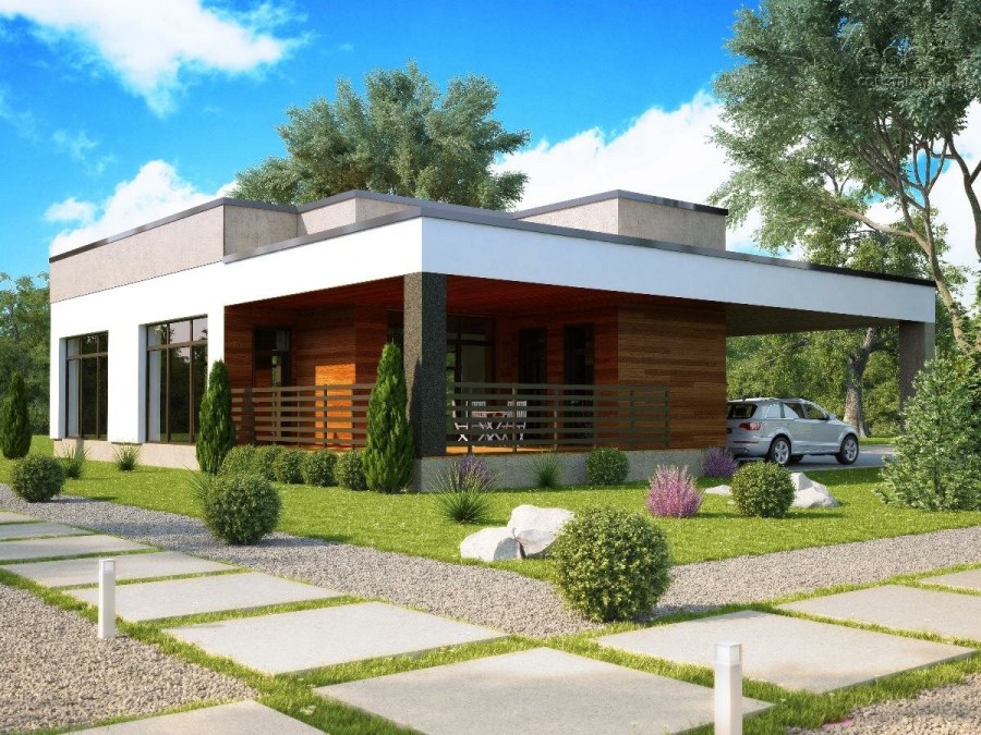 Двухэтажный дом с плоской крышей