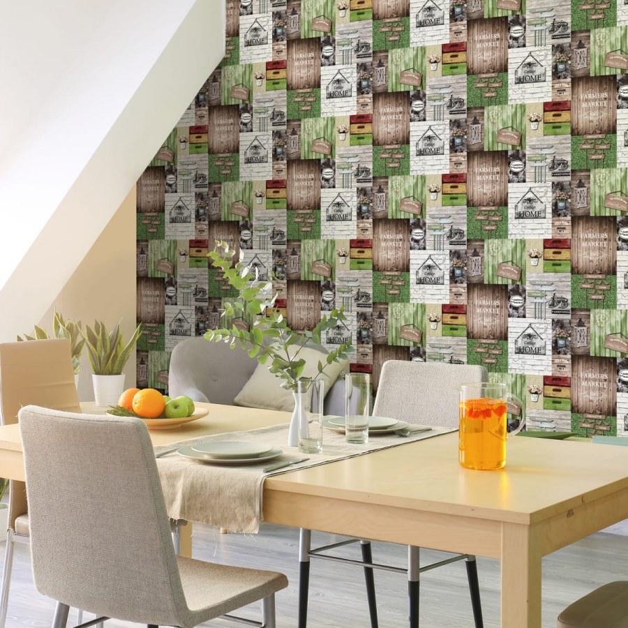 Обои виниловые аспект микс зелёные 0.53 м 10089-74