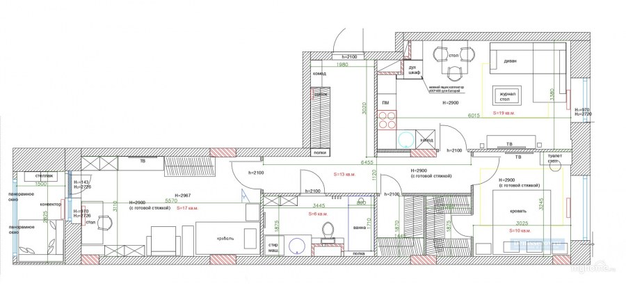 Дизайн-проект двухкомнатной квартиры 60 кв.м планировка