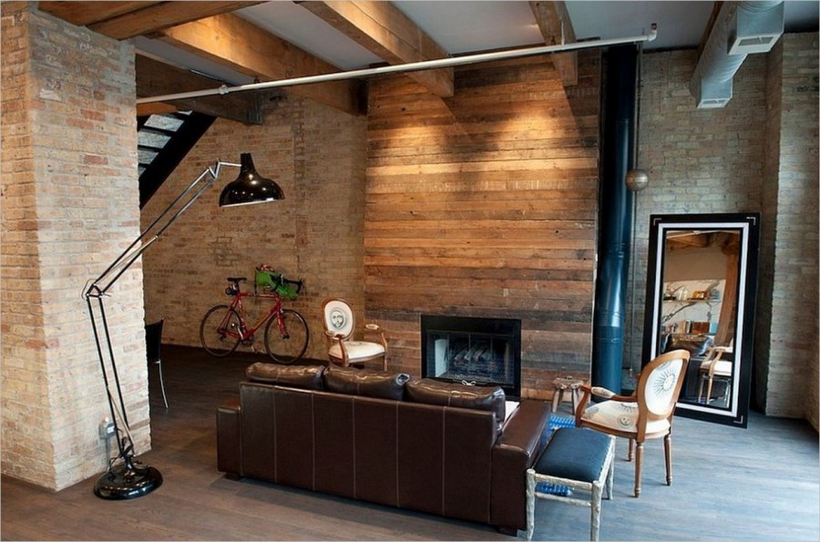 Камин в интерьере лофт