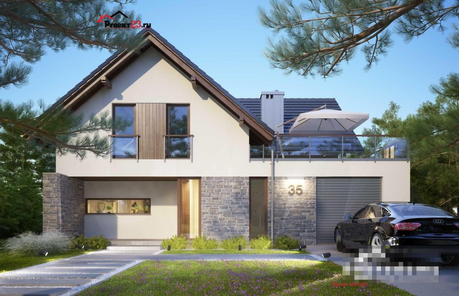 Современный мансардный дом с гаражом