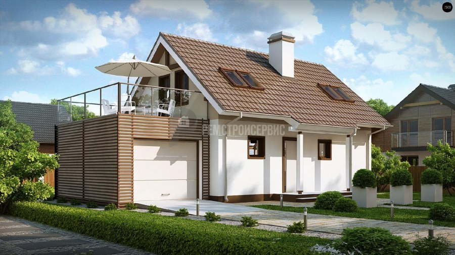 Дом с террасой над гаражом