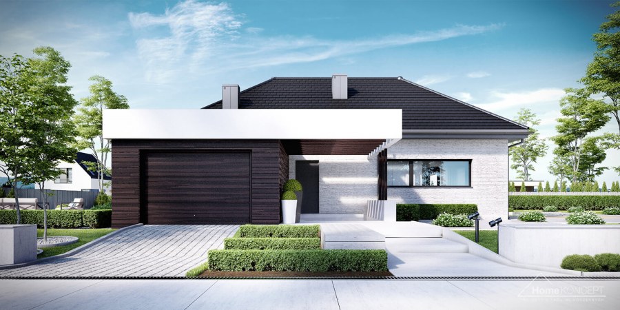 Современный одноэтажный дом с гаражом