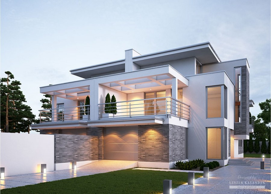 Трехэтажный дом с плоской кровлей