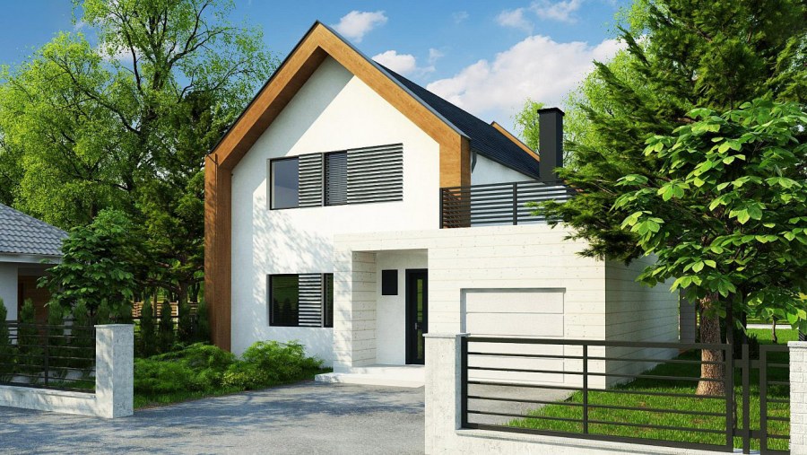 Современный дом с двускатной крышей