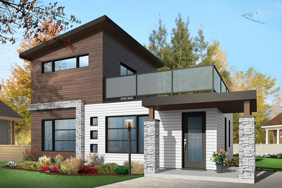 Дом два этажа с односкатной крышей