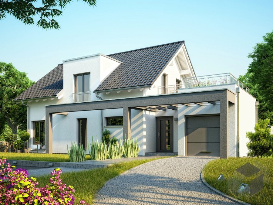 Дом с террасой над гаражом