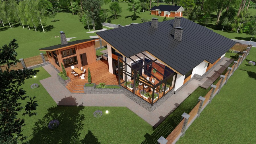 Дом с гаражом баней и террасой