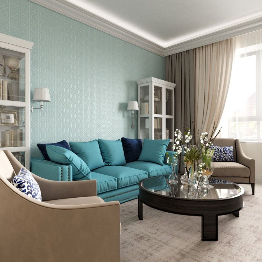Гостиная в бирюзовых тонах