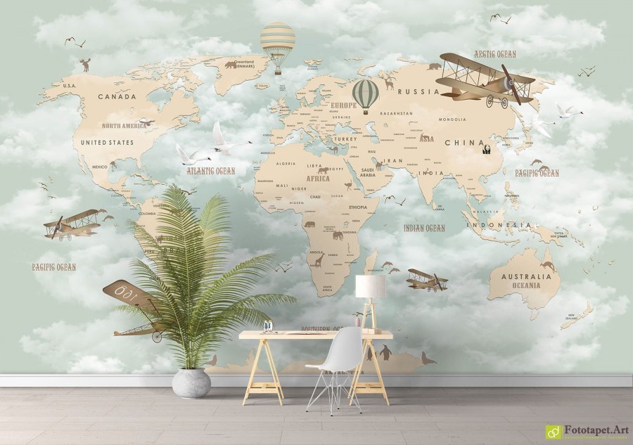 Детские фотообои карта мира