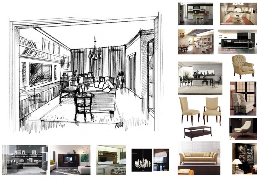 Коллаж эскиз интерьера