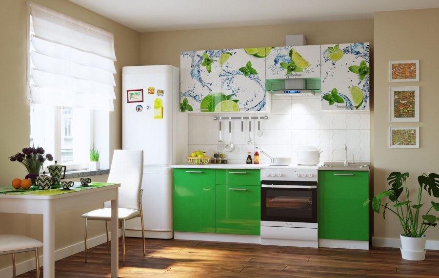 Белая кухня на голубом фоне