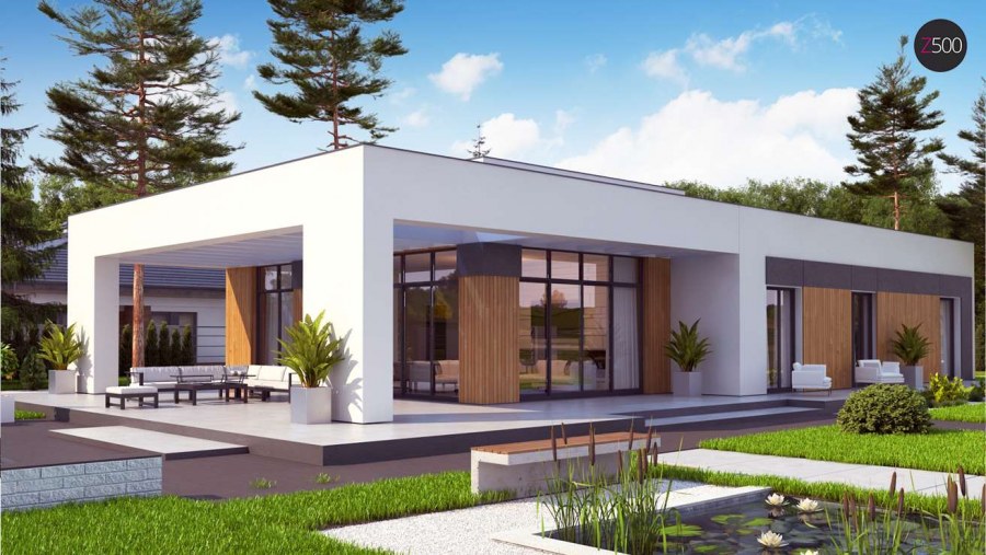 Одноэтажный дом z500 с плоской крышей