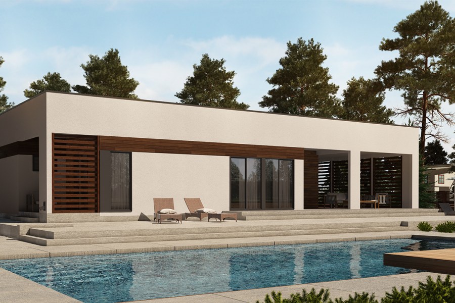 Квадратный дом с плоской крышей