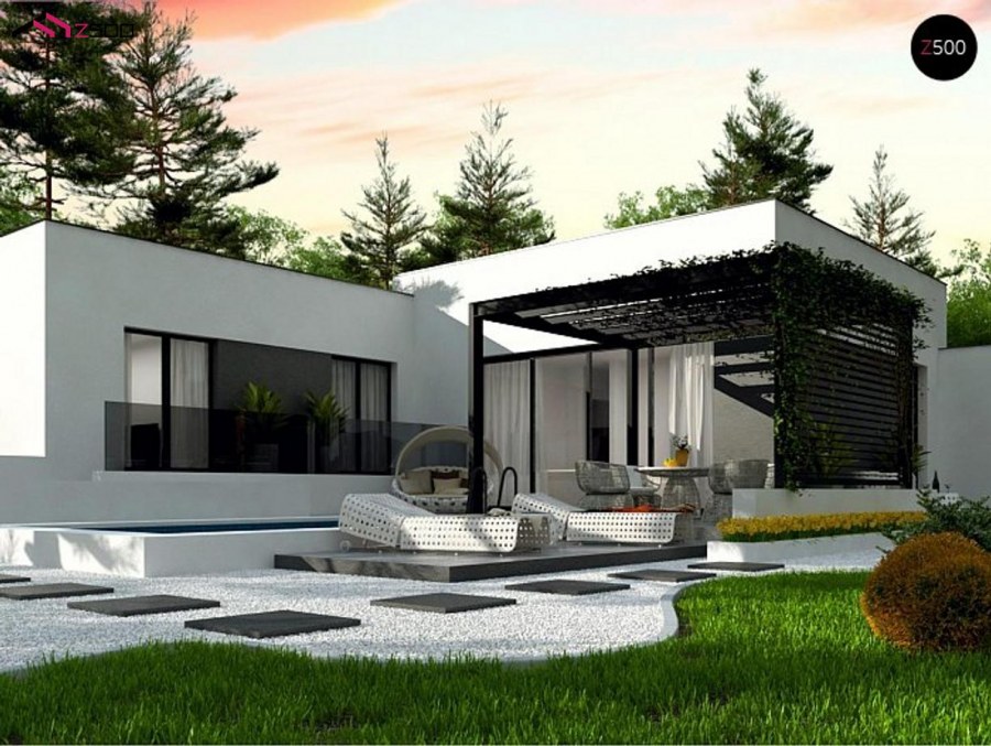 Zx141 проект современного одноэтажного дома с плоской кровлей