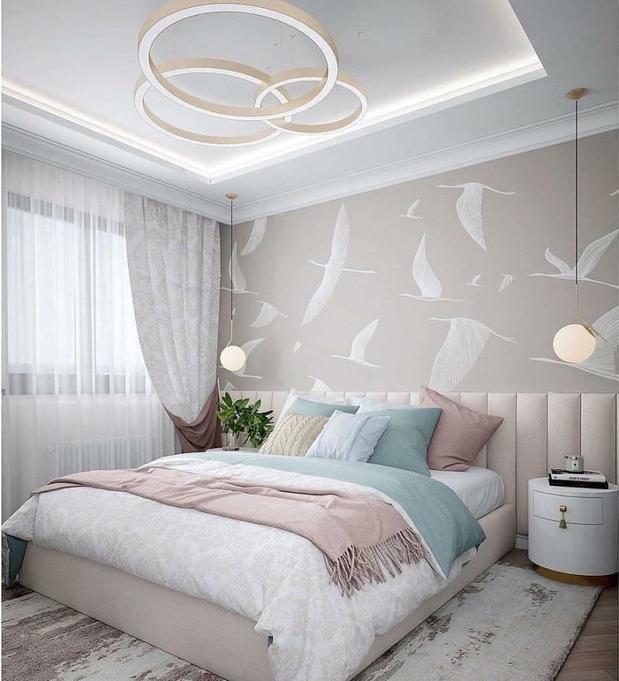 Спальня в нежных современных тонах