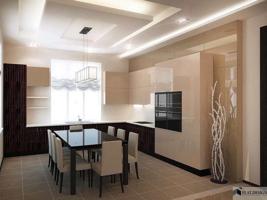 Кухня-гостиная в коричнево-бежевых тонах